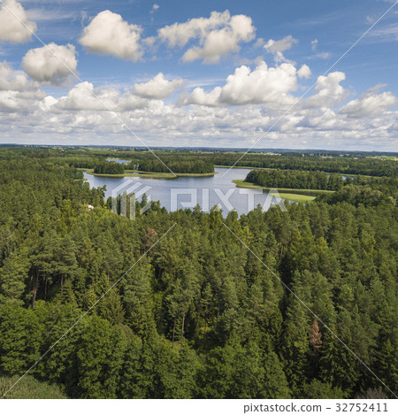 Aerial view of green islands on the lake in Poland Aerial view of green islands on the lake in Poland 32752411