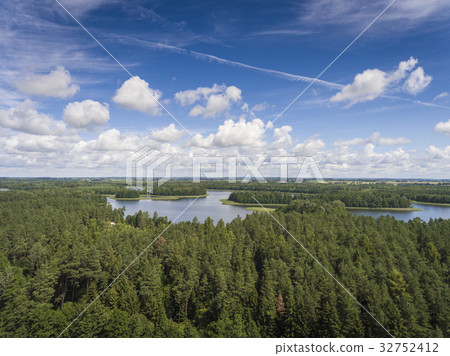Aerial view of green islands on the lake in Poland Aerial view of green islands on the lake in Poland 32752412