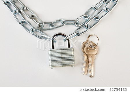 Chain, padlock, golden keys. 32754183