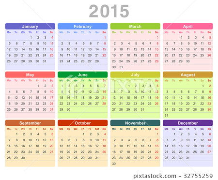 2015 year annual calendar (Monday first, English) 32755259