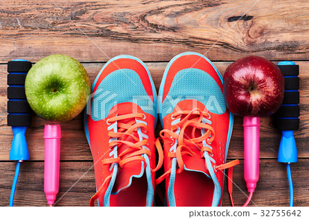 Apples, gumshoes and jump rope. Apples, gumshoes and jump rope. 32755642