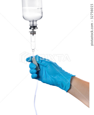 Close up saline IV drip for patient in hospita 32756015