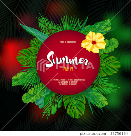 Summer tropical background with exotic palm leaves - Stock Illustration ...