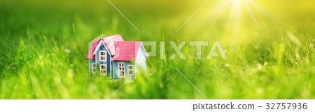 red wooden house on the grass red wooden house on the grass 32757936