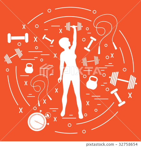vector of fitness athletic woman holds kettlebell vector of fitness athletic woman holds kettlebell 32758654