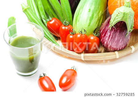 Summer vegetables tomato okra rice dumplings pumpkin salmon vegetable juice 32759285