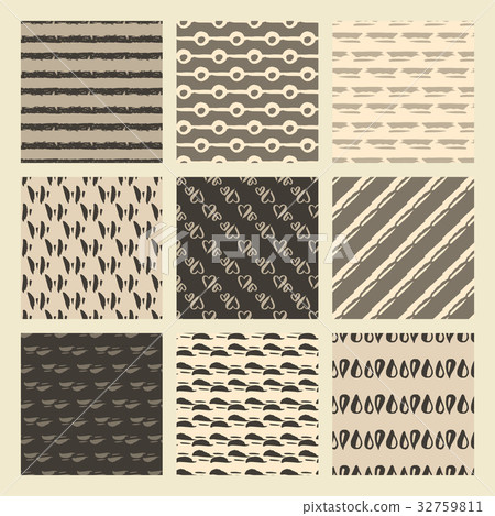Set of 9 styled, ultimate hand drawn seamless - Stock Illustration ...