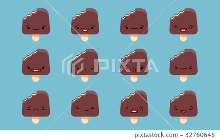 Set of vector kawaii chocolate ice cream emoticons 32760648