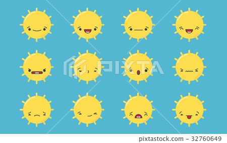 Set of vector kawaii sun emoticons. 32760649