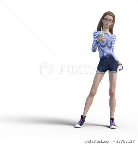 Girl with a smartphone perming3DCG illustrations material Girl with a smartphone perming3DCG illustrations material 32762127