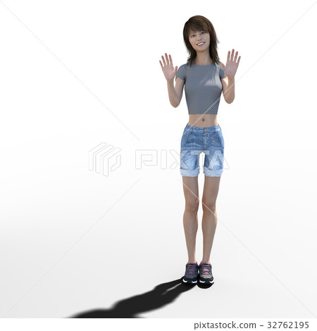 Young woman perming3DCG illustration material that shakes both hands Young woman perming3DCG illustration material that shakes both hands 32762195
