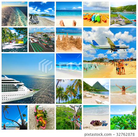 Collage from views of the Caribbean beaches Collage from views of the Caribbean beaches 32762878