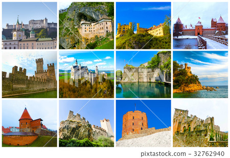 The collage from images of most popular castles of The collage from images of most popular castles of 32762940
