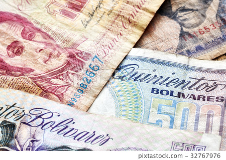 Close up picture of old Venezuelan bolivar. 32767976