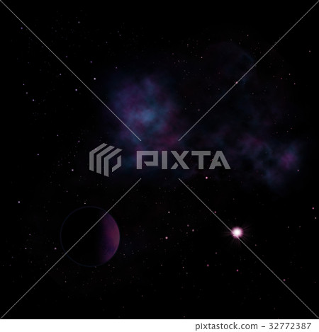 Planets in a space against stars. 3D rendering. 32772387