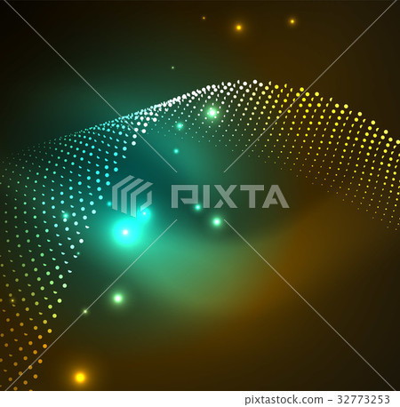 3D illuminated wave of glowing particles 3D illuminated wave of glowing particles 32773253