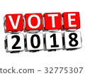 3D Block Red Text VOTE 2018 over white background. 32775307
