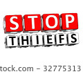 3D Block Red Text STOP THIEFS over white backgroun 32775313