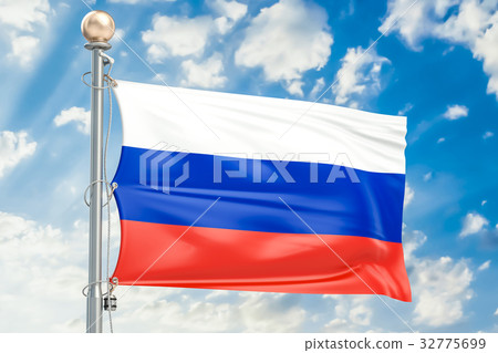 Russian flag waving in blue cloudy sky 32775699