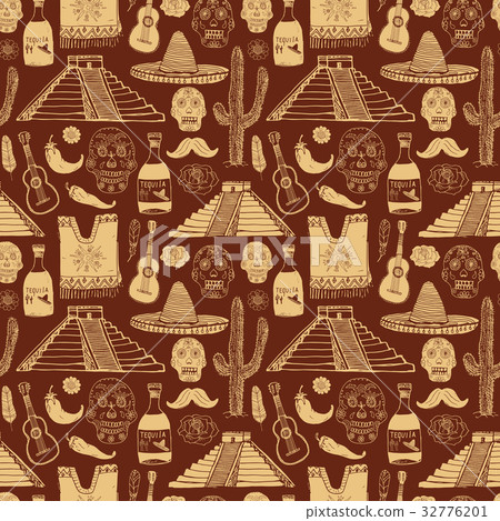 Mexico seamless pattern doodle sketch vector Mexico seamless pattern doodle sketch vector 32776201