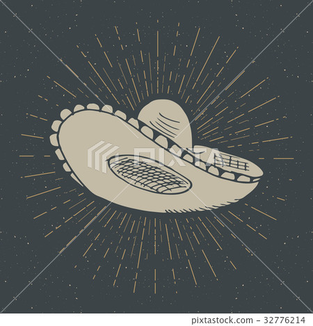 Vintage label, sombrero mexican hat sketch, vector 32776214