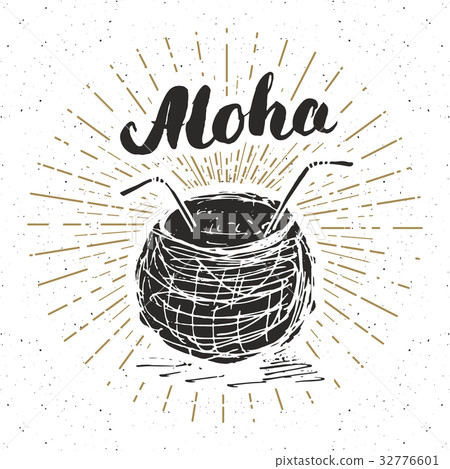 Vintage label, coconut with lettering aloha vector Vintage label, coconut with lettering aloha vector 32776601