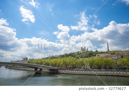 Fulvier Hill and Notre Dame Cathedral from the Saone River Fulvier Hill and Notre Dame Cathedral from the Saone River 32779627