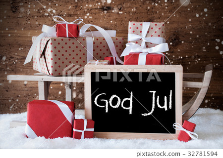 Sleigh With Gifts, God Jul Means Merry Christmas 32781594