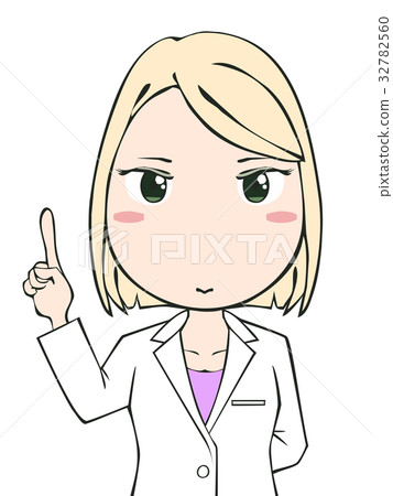 拿著食指的白色外套的婦女 32782560