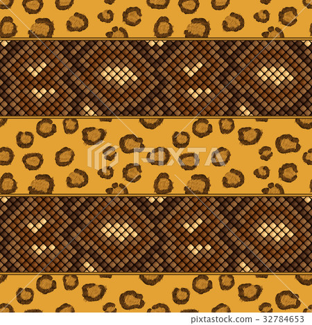 leopard and snake skin seamless pattern 32784653