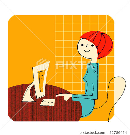 Woman operating a personal computer 32786454