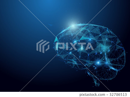 Low polygon brain wireframe on blue background 32786513