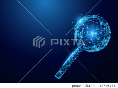 Low polygon Magnifying  mesh on blue background 32786514