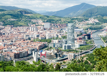 Spain viewed from the top of Oyama Streets of Bilbao Nervión River and the mountains seen far away Spain viewed from the top of Oyama Streets of Bilbao Nervión River and the mountains seen far away 32789126
