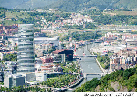 Spain viewed from the top of Oyama Streets of Bilbao Nervión River and the mountains seen far away Spain viewed from the top of Oyama Streets of Bilbao Nervión River and the mountains seen far away 32789127