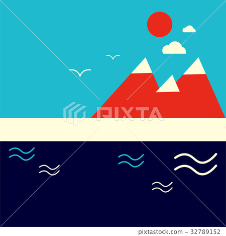 Mountains lake island geometric backdrop vector illustration. Mountains lake island geometric backdrop vector illustration. 32789152