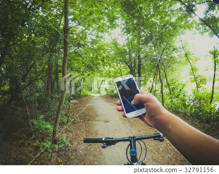Bicycle steering wheel path forest trees 32791156