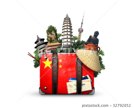 China, vintage suitcase with China flag  32792852