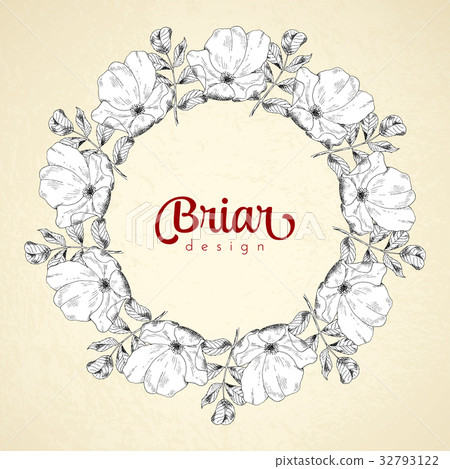 Vintage circle frame briar sketch template 32793122