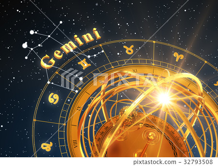 Zodiac Sign Gemini And Armillary Sphere On Blue 32793508