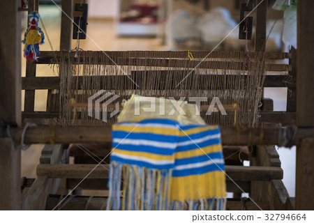 Old spinning machine and towel, Ukraine 32794664