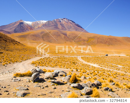 High peaks and typical grass clumps in Cordillera 32794814