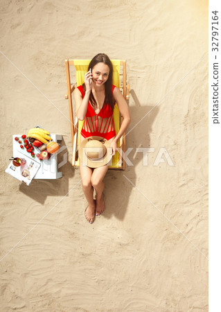 Young woman traveler tourist top view vacation 32797164