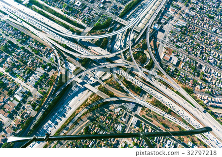 Aerial view of a massive highway intersection in 32797218