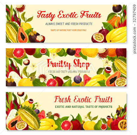 Vector banners of exotic fresh tropical fruits 32797409
