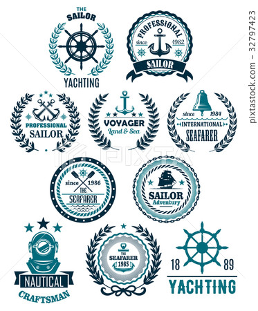 Vector nautical marine heraldic icons for yachting Vector nautical marine heraldic icons for yachting 32797423
