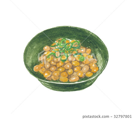 图库插图: 纳豆 发酵大豆 水彩