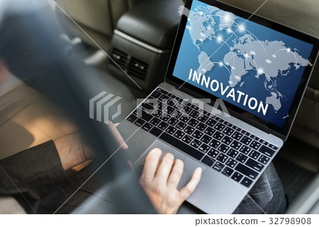 Hands working on laptop network graphic Hands working on laptop network graphic 32798908