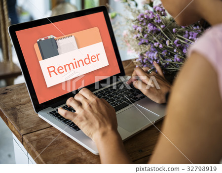 Illustration of personal organizer notepad on laptop Illustration of personal organizer notepad on laptop 32798919