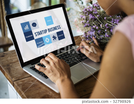 Hands working on laptop network graphic overlay Hands working on laptop network graphic overlay 32798926